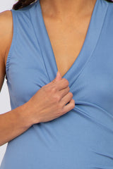 Blue Fitted Maternity Nursing Wrap Dress