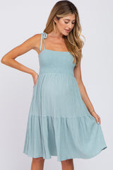 Mint Green Smocked Shoulder Tie Maternity Dress