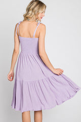 Lavender Smocked Shoulder Tie Dress