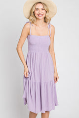 Lavender Smocked Shoulder Tie Dress