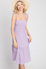 Lavender Smocked Shoulder Tie Dress