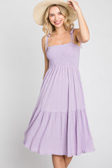 Lavender Smocked Shoulder Tie Dress