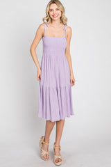 Lavender Smocked Shoulder Tie Dress