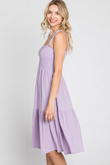 Lavender Smocked Shoulder Tie Dress