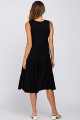 Black Tiered Sleeveless Midi Dress