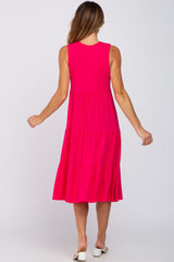 Fuchsia Tiered Sleeveless Midi Dress