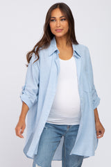 Light Blue Pinstriped Button Up Maternity Top