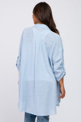 Light Blue Pinstriped Button Up Maternity Top