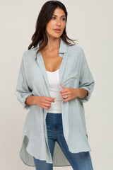 Mint Green Pinstriped Button Up Maternity Top