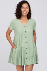 Light Olive Button Down Tiered Maternity Mini Dress