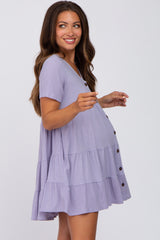 Lavender Button Down Tiered Maternity Mini Dress