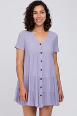 Lavender Button Down Tiered Maternity Mini Dress