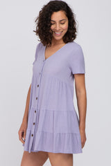 Lavender Button Down Tiered Mini Dress