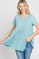 Aqua Ribbed Tiered Top