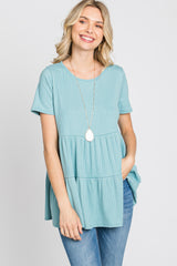 Aqua Ribbed Tiered Top