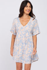 Blue Floral V-Neck Babydoll Dress