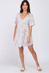 Blue Floral V-Neck Babydoll Dress