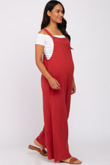 Rust Gauze Wide Leg Button Front Maternity Overalls