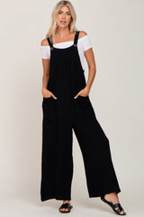 Black Gauze Wide Leg Button Front Maternity Overalls