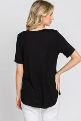 Black Pocket Front Curved Hem Top