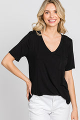 Black Pocket Front Curved Hem Top