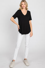 Black Pocket Front Curved Hem Top