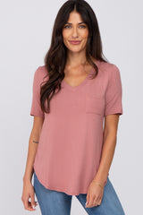 Mauve Pocket Front Curved Hem Maternity Top