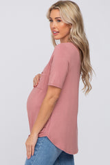 Mauve Pocket Front Curved Hem Maternity Top