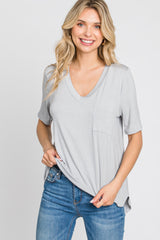 Grey Pocket Front Curved Hem Maternity Top