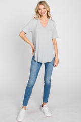 Grey Pocket Front Curved Hem Top