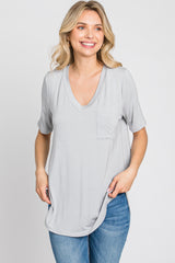 Grey Pocket Front Curved Hem Top