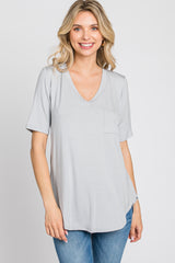 Grey Pocket Front Curved Hem Top