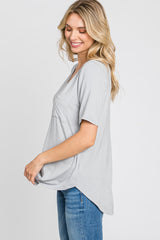 Grey Pocket Front Curved Hem Top