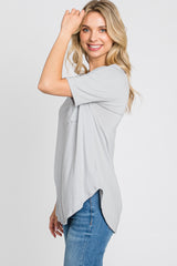 Grey Pocket Front Curved Hem Top