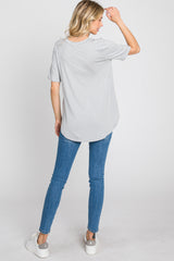 Grey Pocket Front Curved Hem Top