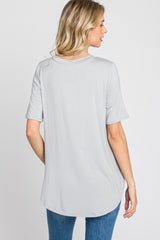 Grey Pocket Front Curved Hem Top