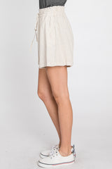 Beige Linen Smocked Waist Shorts