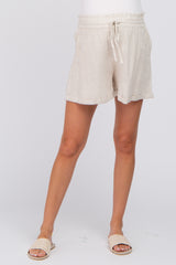 Beige Linen Smocked Waist Maternity Shorts