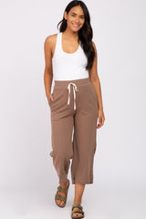 Taupe Ribbed Cropped Wide Leg Maternity Pants