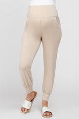 Beige Foldover Maternity Joggers