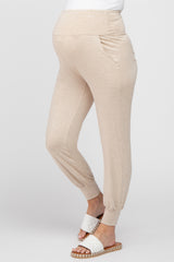 Beige Foldover Maternity Joggers