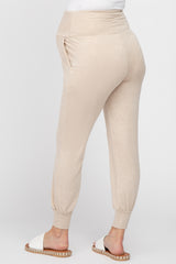 Beige Foldover Maternity Joggers