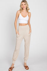 Beige Foldover Maternity Joggers