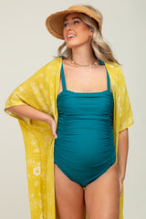 Teal Shoulder Tie Maternity One-Piece Swimsuit