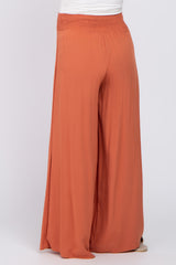 Rust Smocked Waist Wide Leg Maternity Pants