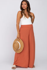 Rust Smocked Waist Wide Leg Maternity Pants