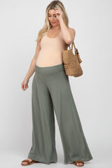 Olive Smocked Waist Wide Leg Maternity Pants