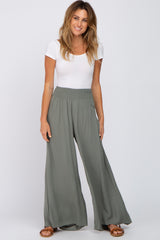 Olive Smocked Waist Wide Leg Pants