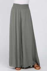 Olive Smocked Waist Wide Leg Pants