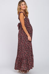 Black Floral Square Neck Ruffle Strap Back Tie Maternity Maxi Dress